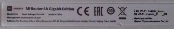 Xiaomi Mi Router 4A Giga label view Xiaomi Mi Router 4A Giga label view